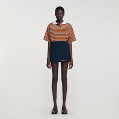 Mini skirt with leather bands Navy Blue Sandro Women