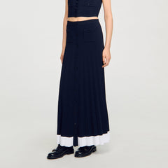 Maxi two-tone knit skirt Navy Blue Sandro Women