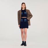 Mini knit and denim skirt Navy Blue Sandro Women