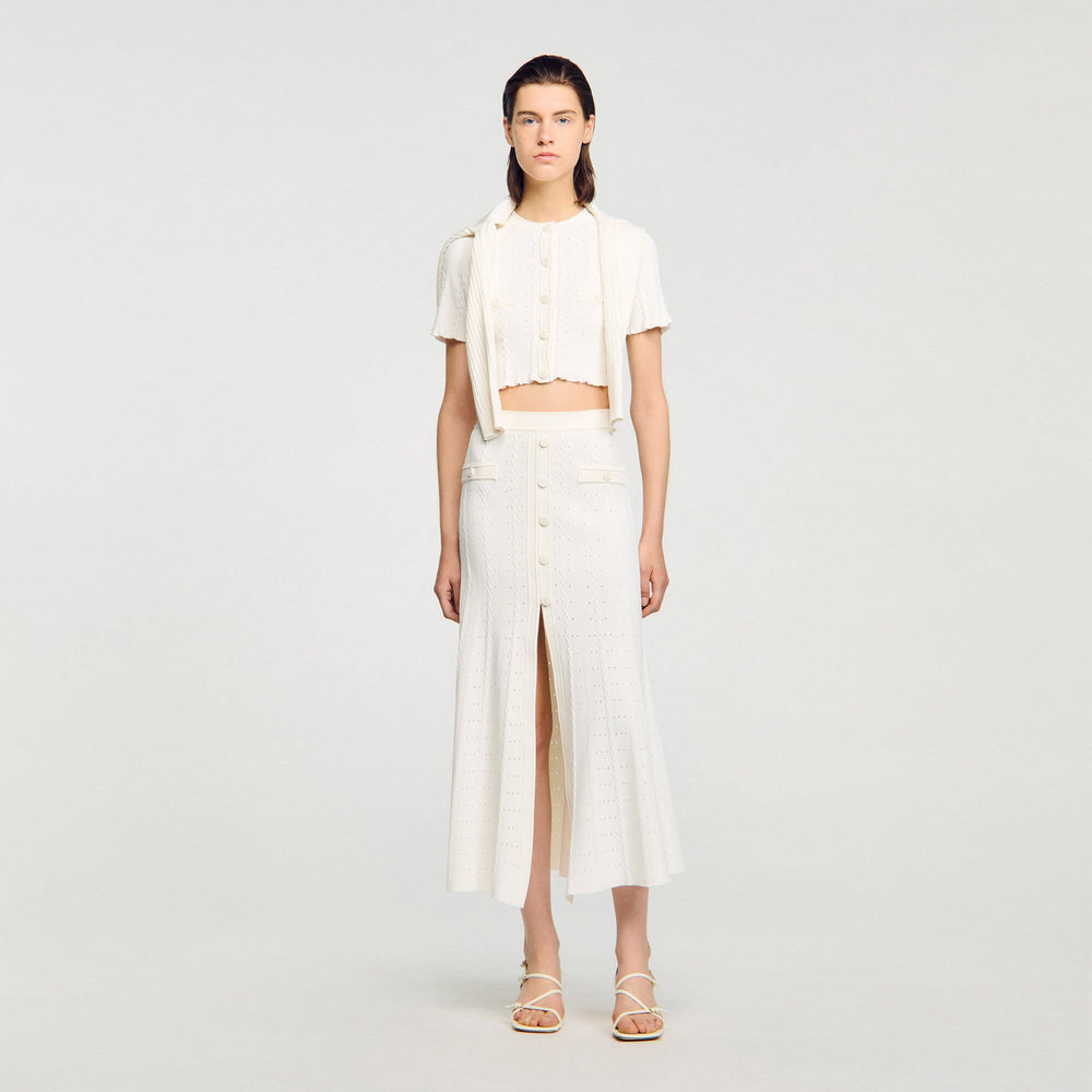 Pointelle knit midi skirt Ecru Sandro Women