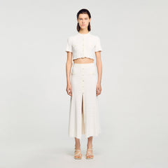 Pointelle knit midi skirt Ecru Sandro Women