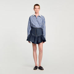 Mini denim ruffled skirt Deep Blue Sandro Women
