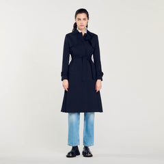 Trench coat with pleated inset Navy Blue Sandro Women