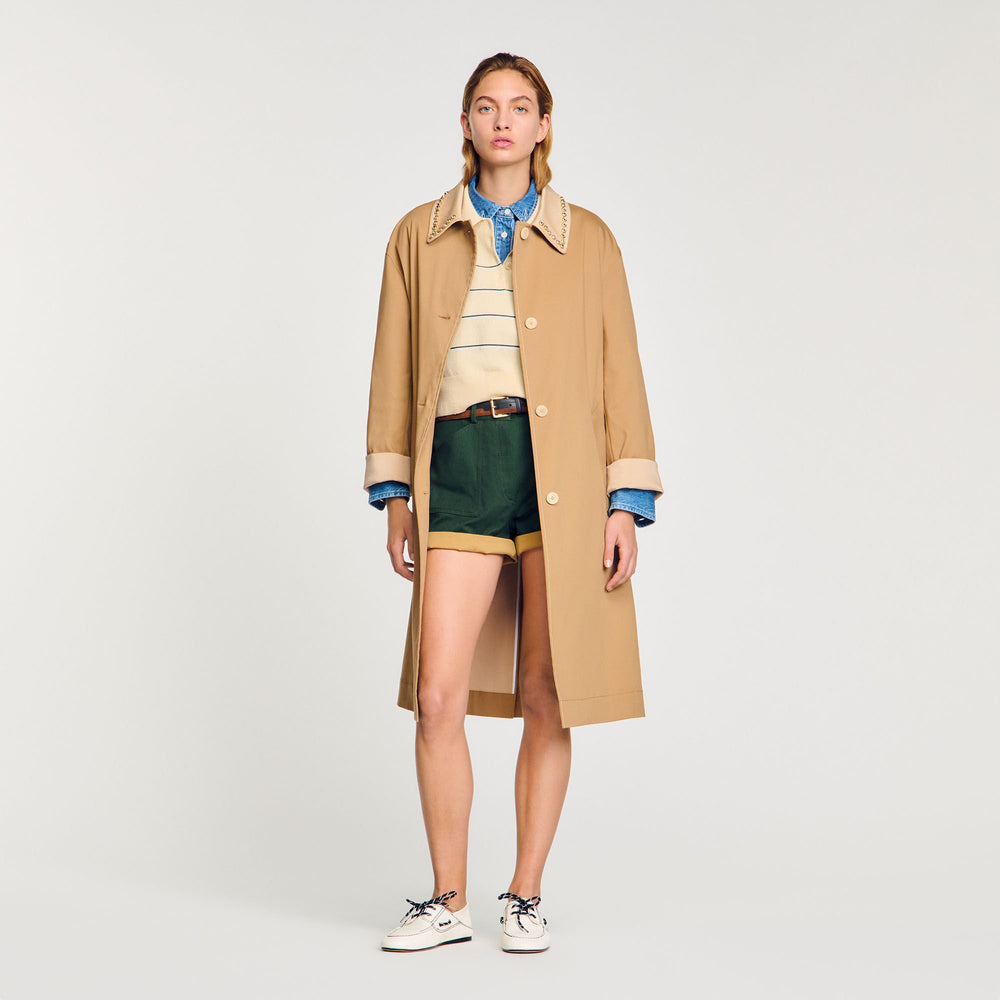Trench coat with rhinestone collar Camel Sandro Women