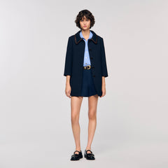 Coat with leather stripes Navy Blue Sandro Women