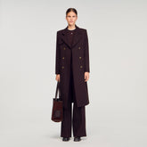 Long double-breasted coat Brown Sandro Women