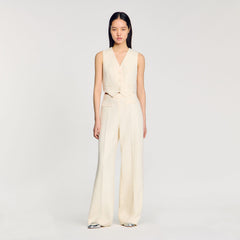 Tweed rhinestone-covered trousers Ecru Sandro Women
