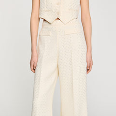 Tweed rhinestone-covered trousers Ecru Sandro Women