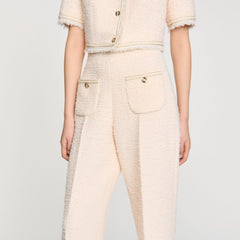Decorative tweed trousers Ecru / Pink Sandro Women