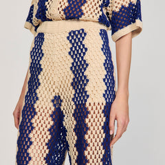 Two-tone open weave pants Blue / Ecru Sandro Women
