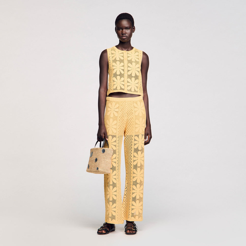 Crochet straight-leg trousers Yellow Sandro Women