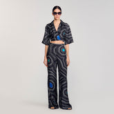 Spiral-print silk trousers Black Sandro Women