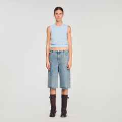 Ruffled cropped sweater Sky Blue Sandro Women
