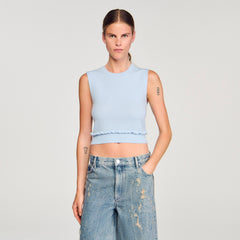 Ruffled cropped sweater Sky Blue Sandro Women