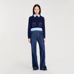 Cropped wool and cashmere sweater Navy Blue Sandro Women