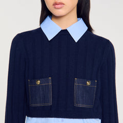 Cropped wool and cashmere sweater Navy Blue Sandro Women