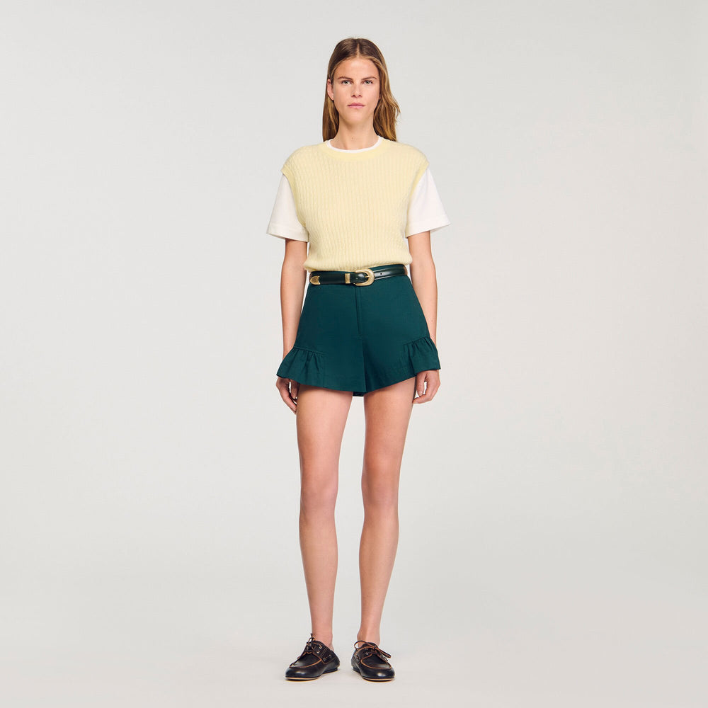 Dual-material knit sweater Light Yellow Sandro Women