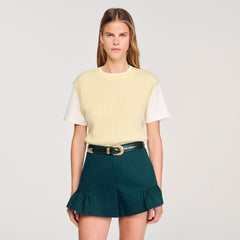 Dual-material knit sweater Light Yellow Sandro Women