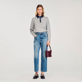 Sweater with denim collar Grey Sandro Women