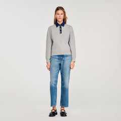 Sweater with denim collar Grey Sandro Women
