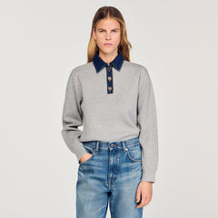 Sweater with denim collar Grey Sandro Women