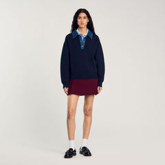 sweater with denim collar Navy Blue Sandro Women