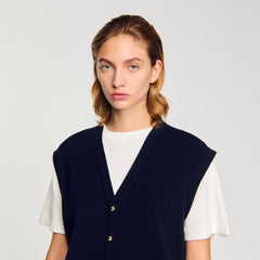 Two-tone wool and cashmere sweater Dark Navy Sandro Women