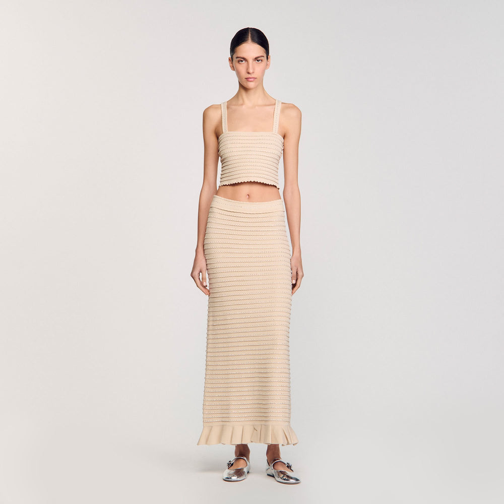 Rhinestone knit crop top Beige Sandro Women