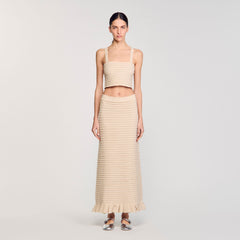 Rhinestone knit crop top Beige Sandro Women