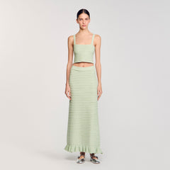 Rhinestone knit crop top Almond Green Sandro Women