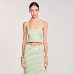 Rhinestone knit crop top Almond Green Sandro Women