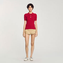 Rib knit polo shirt Cherry Sandro Women