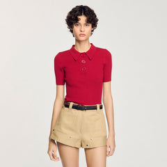 Rib knit polo shirt Cherry Sandro Women
