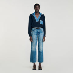 Sweater with denim details Navy Blue Sandro Women
