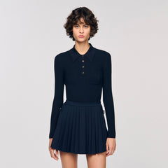 Cable knit polo sweater Navy Blue Sandro Women