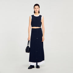 Two-tone cropped cardigan Navy Blue Sandro Women