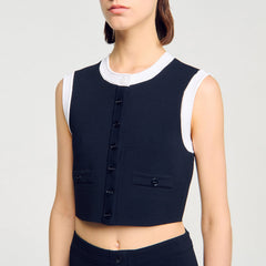 Two-tone cropped cardigan Navy Blue Sandro Women