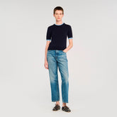 Two-tone cropped sweater Navy Blue Sandro Women