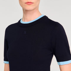 Two-tone cropped sweater Navy Blue Sandro Women
