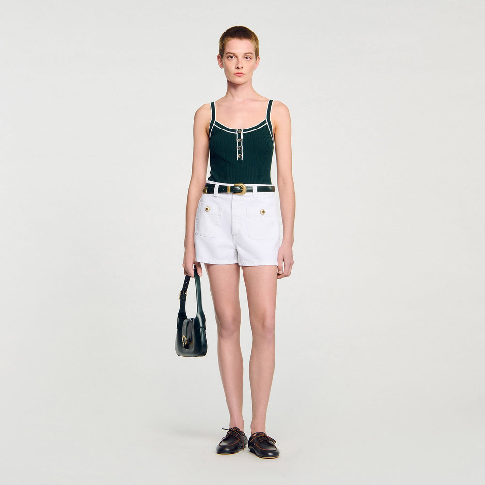 Two-tone knit vest top Bottle Green Sandro Women