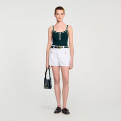 Two-tone knit vest top Bottle Green Sandro Women
