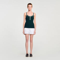 Two-tone knit vest top Bottle Green Sandro Women