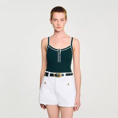 Two-tone knit vest top Bottle Green Sandro Women