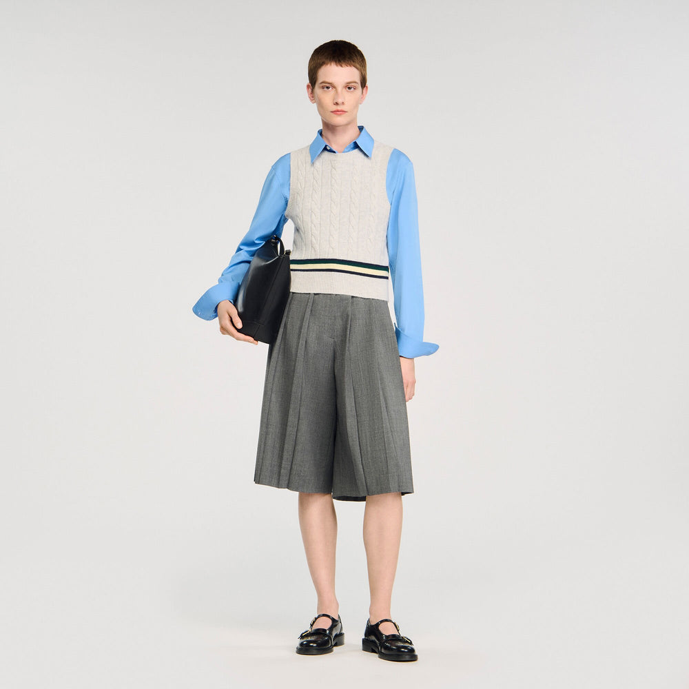 Sleeveless cropped cable knit sweater Grey Sandro Women