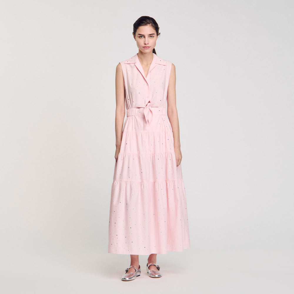 Rhinestone tie-front maxi dress Light Pink Sandro Women
