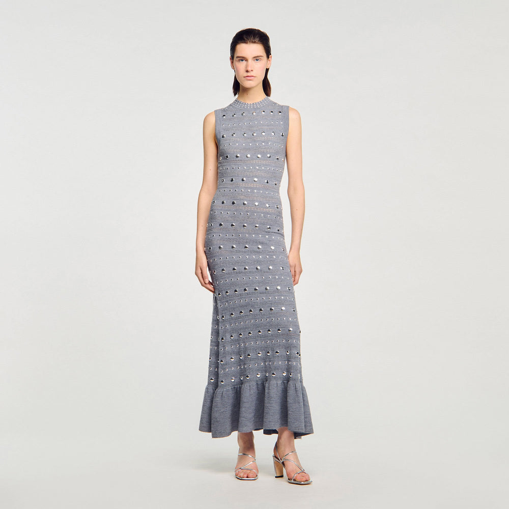 Knit maxi dress with studs Grey Sandro Women