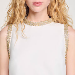 mini dress with rhinestone details Ecru Sandro Women