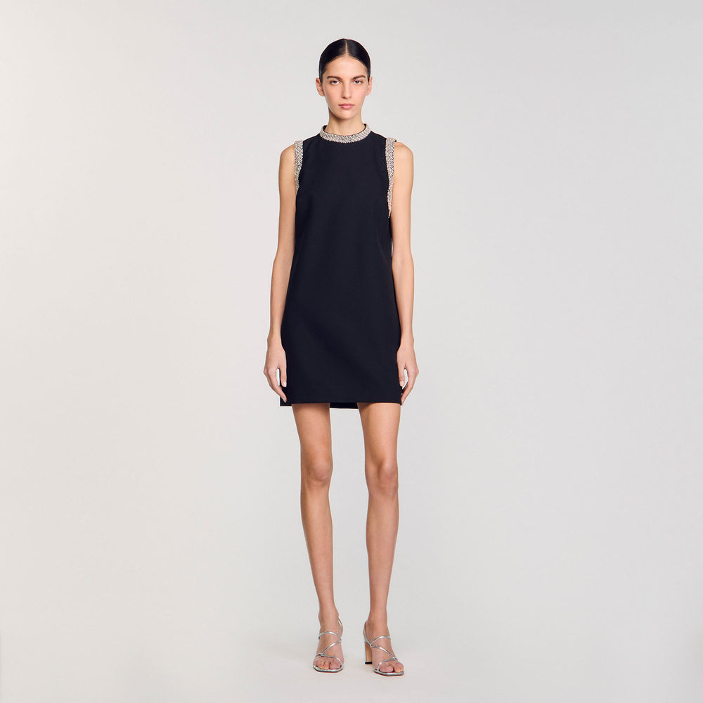 mini dress with rhinestone details Black Sandro Women