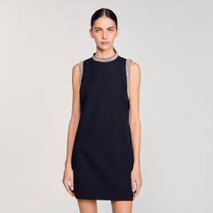 mini dress with rhinestone details Black Sandro Women