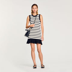 Striped knit mini dress Ecru / Black Sandro Women
